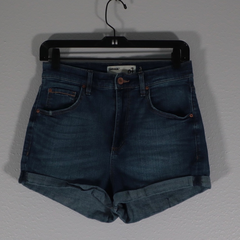 Dark blue denim shorts with folded hem detail